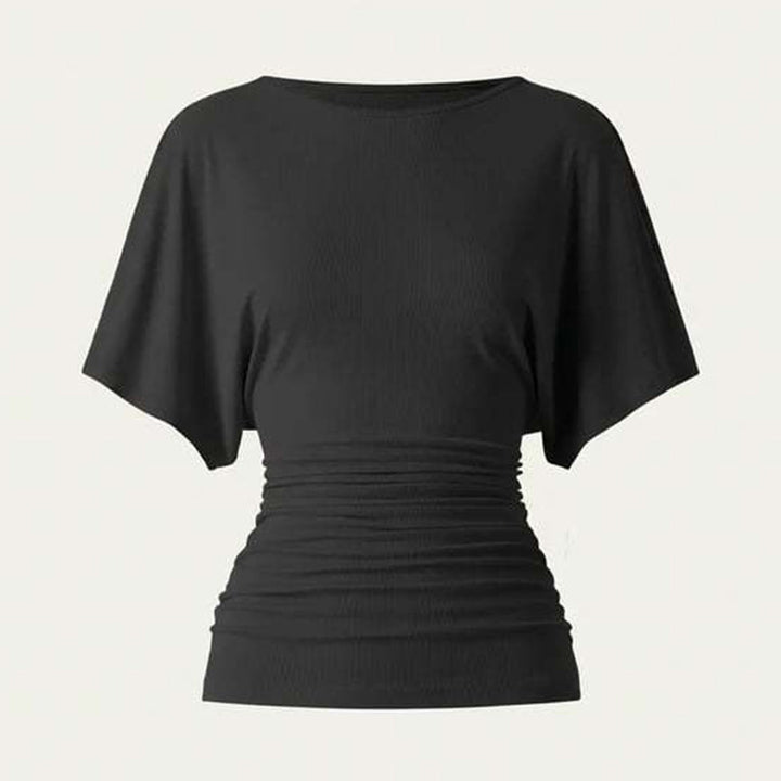 Boat neck batwing sleeve side collar top
