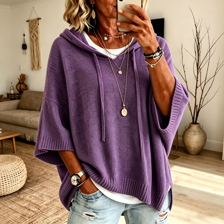 Drop Shoulder Hooded Knit Pullover