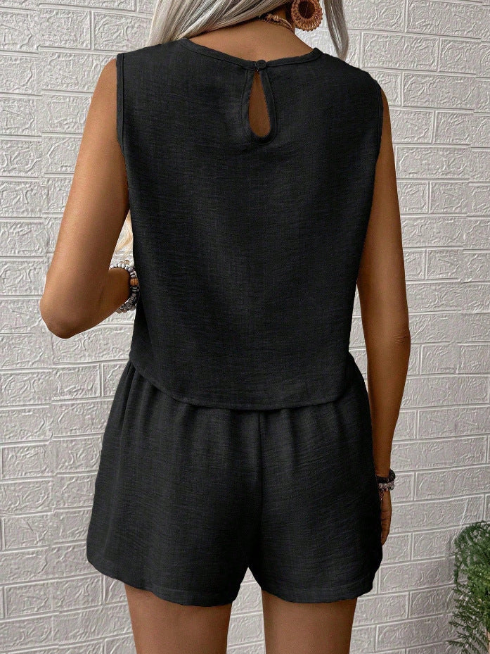 Sleeveless V-Neck Two-Piece Short Set