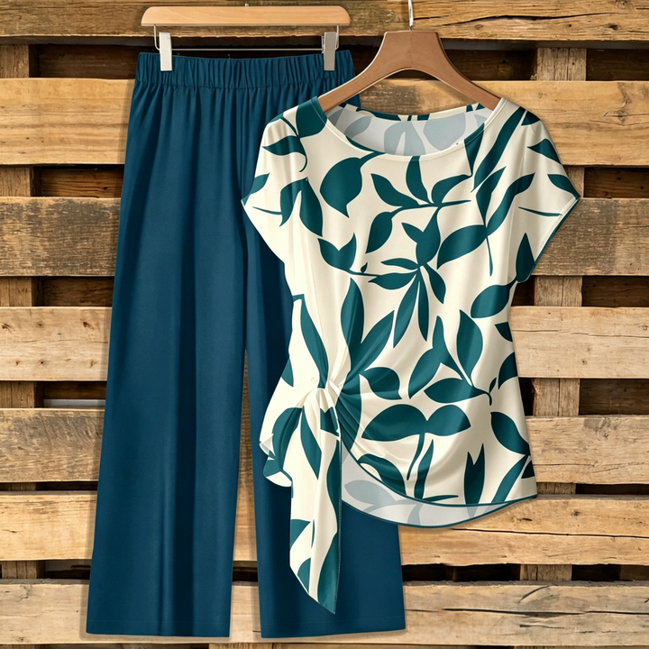 Round Neck Tie Front Two Piece Outfit