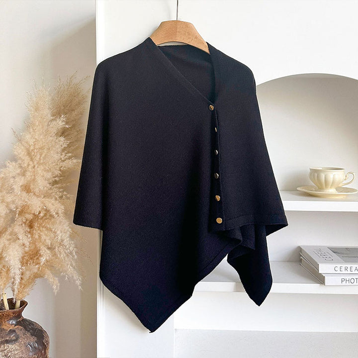 Knitted button-fastening shawl cape/poncho