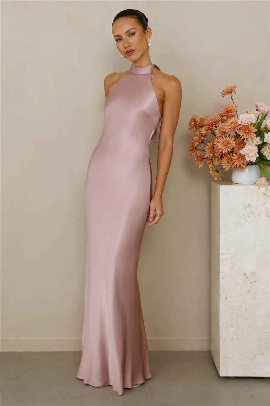 Halter Neck Satin Maxi Dress | Elegant Mermaid Evening Gown