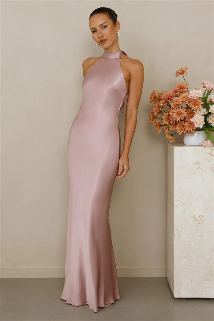 Halter Neck Satin Maxi Dress | Elegant Mermaid Evening Gown