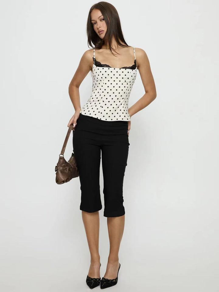 Polka Dot Lace-Trim Corset Cami Top | Vintage Sweetheart Open Back Statement Tank