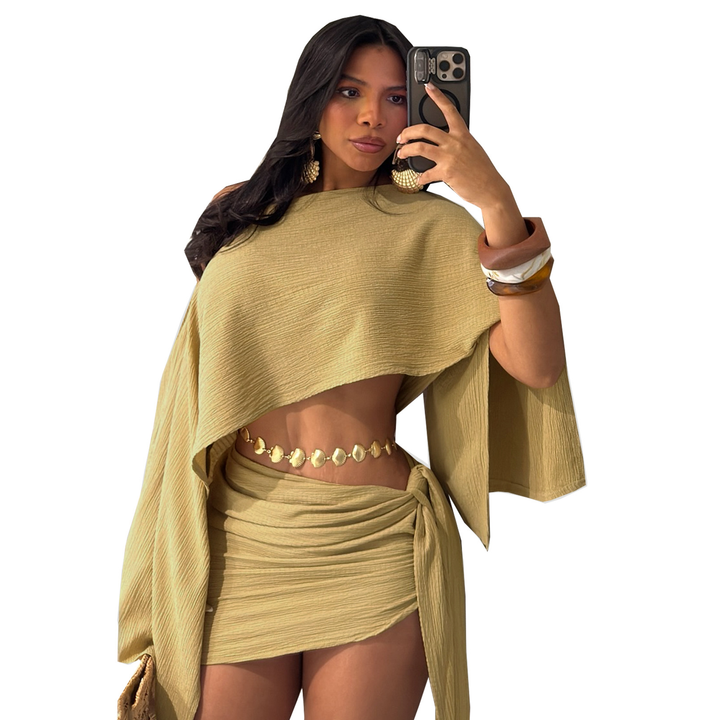 Off‑Shoulder Wrap Skirt Two‑Piece Set