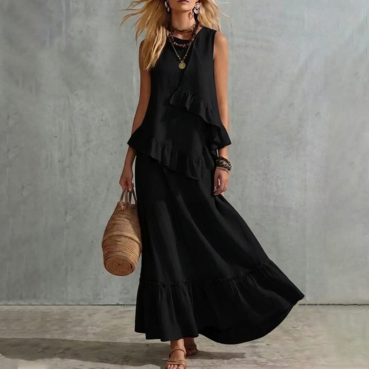 Solid color loose sleeveless long dress
