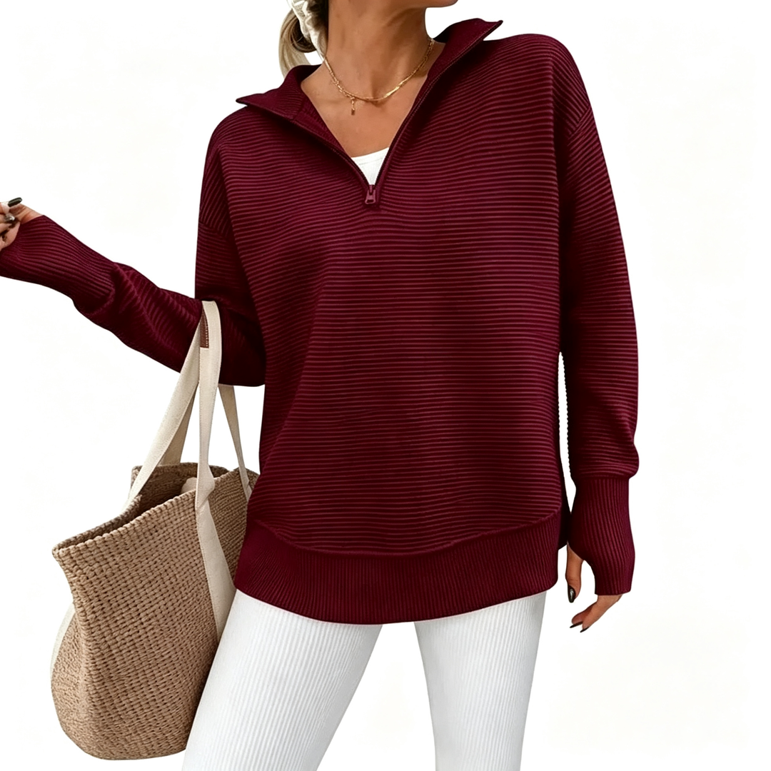 Quarter Zip Collar Knit Sweatshirt