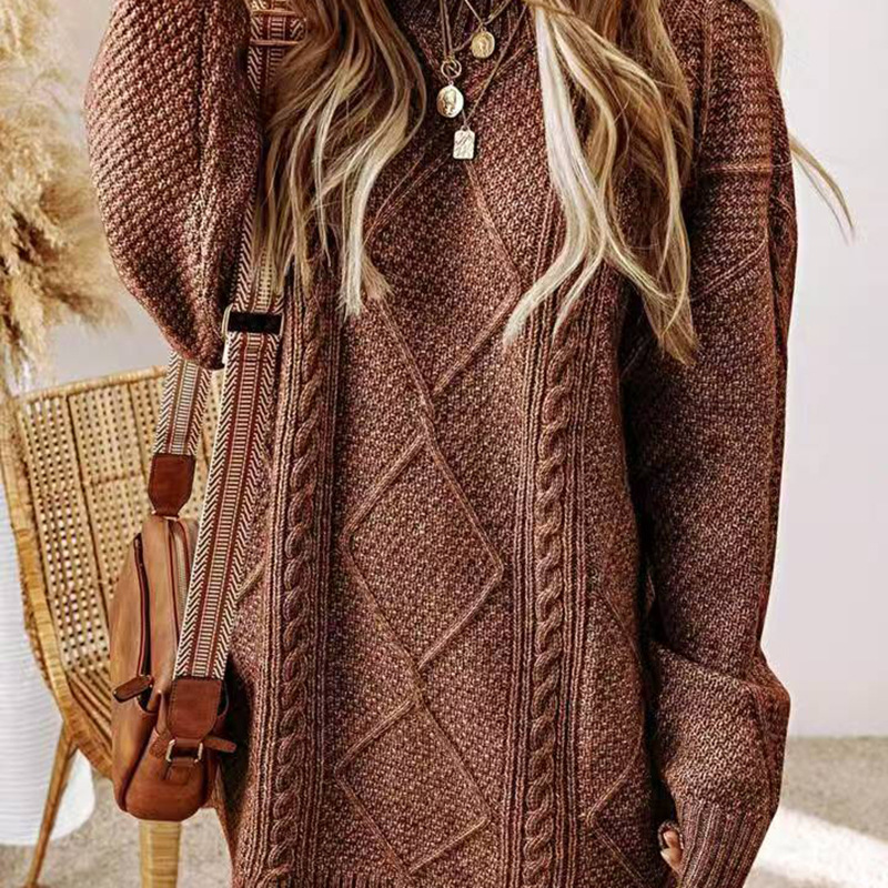 Vintage Cable Knit Casual Sweater Dress