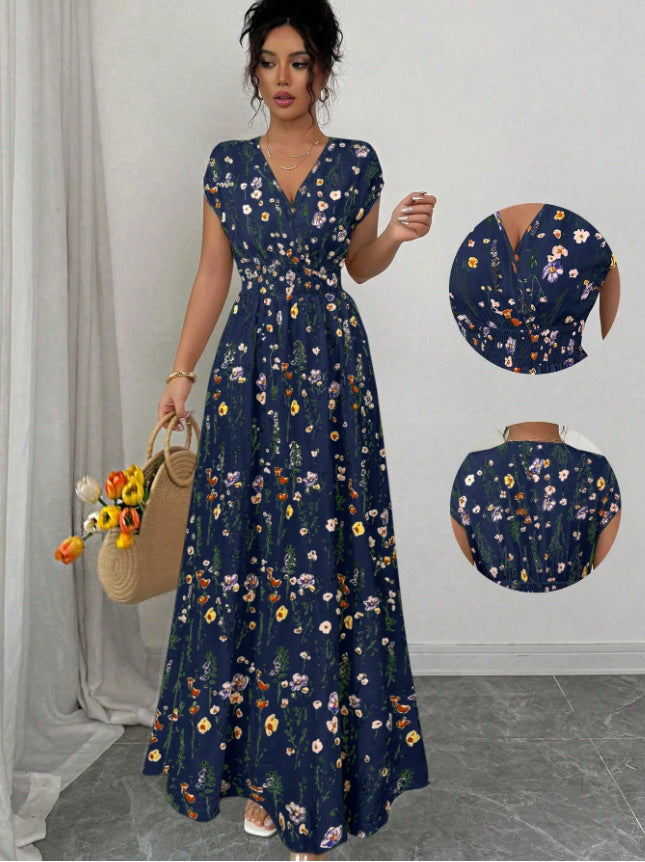 Floral Print Smocked Waist Maxi Dress