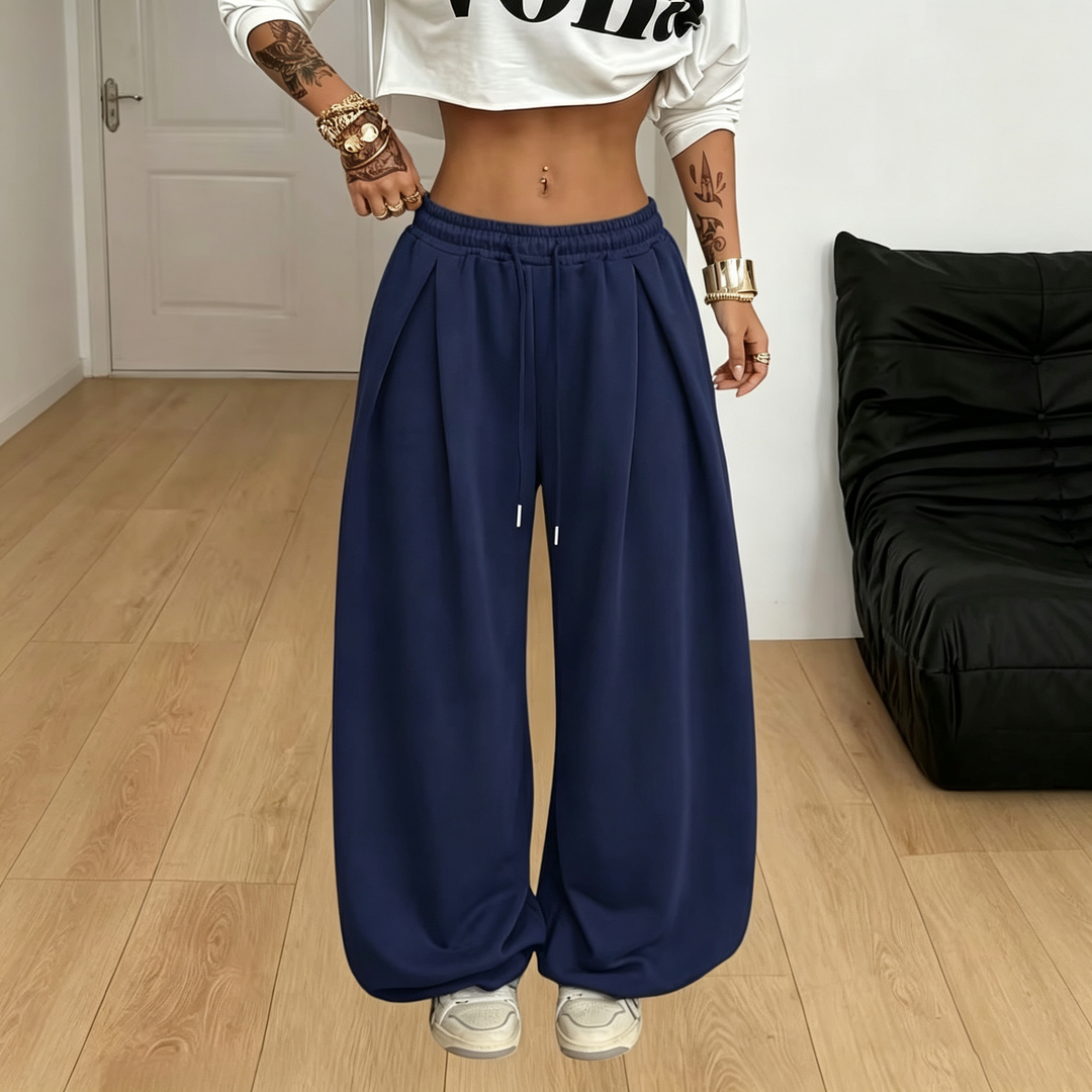 Women Elastic Waist Baggy Wide Leg Pants