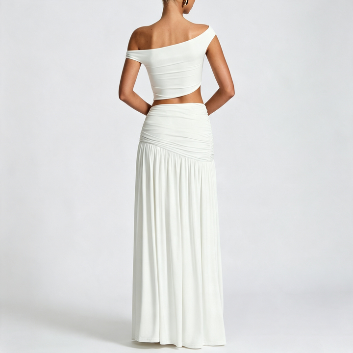 Two-piece set of off-shoulder crop top dress