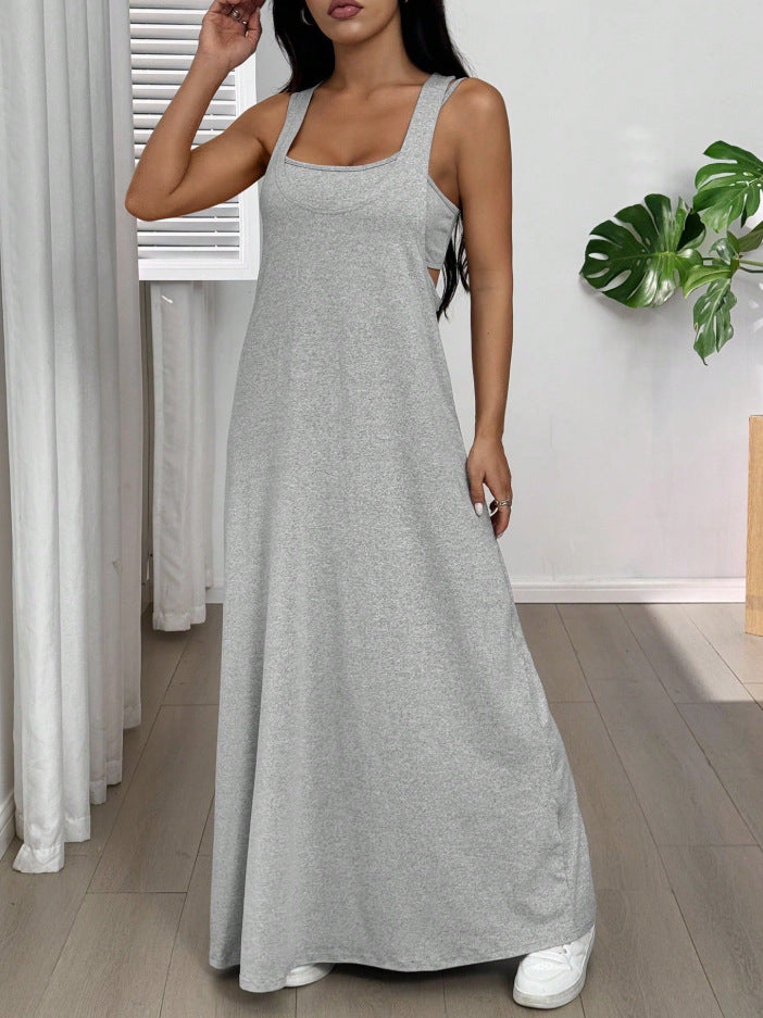 Layered 2-in-1 Cutout Maxi Tank Dress