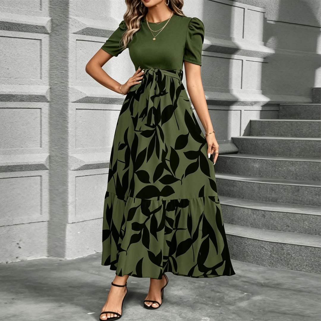 Tie Waist Patchwork Long Maxi Dress