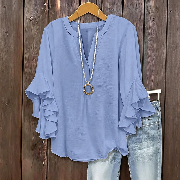Ruffle-Sleeve V-Neck Blouse