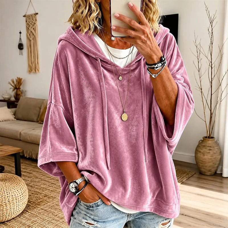 Velvet hooded casual sweatshirt