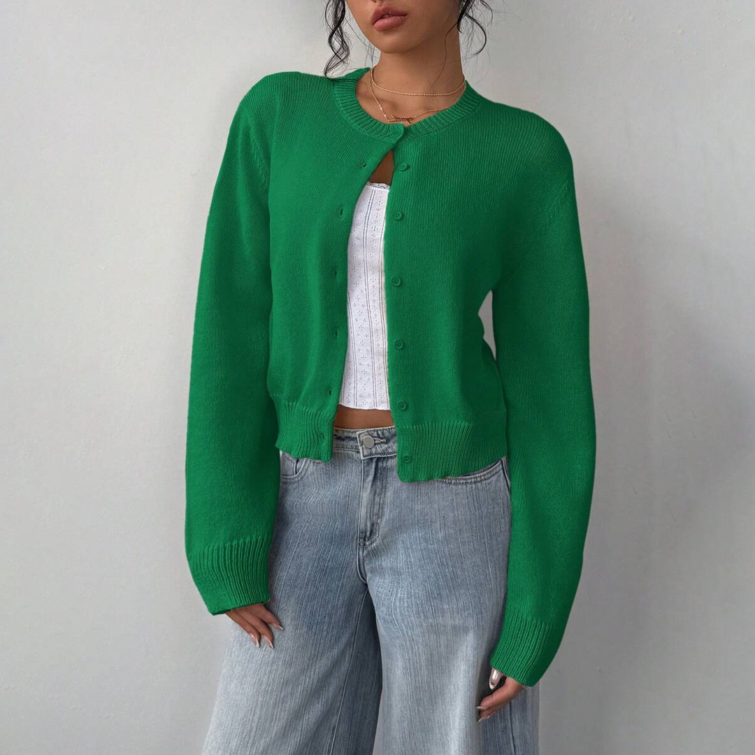 Crew Neck Button Down Knit Cardigan