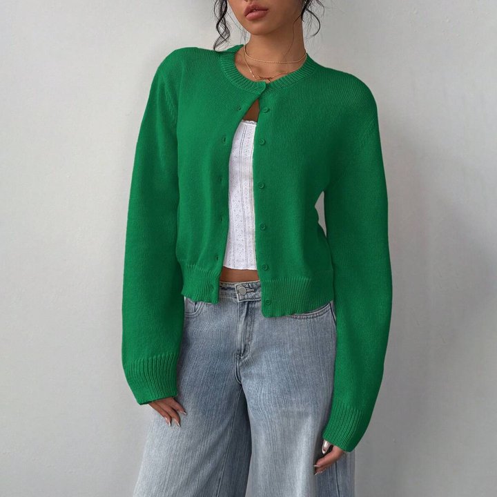 Crew Neck Button Down Knit Cardigan