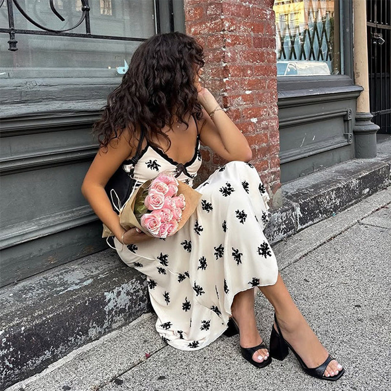 Sleeveless patchwork floral resort dress