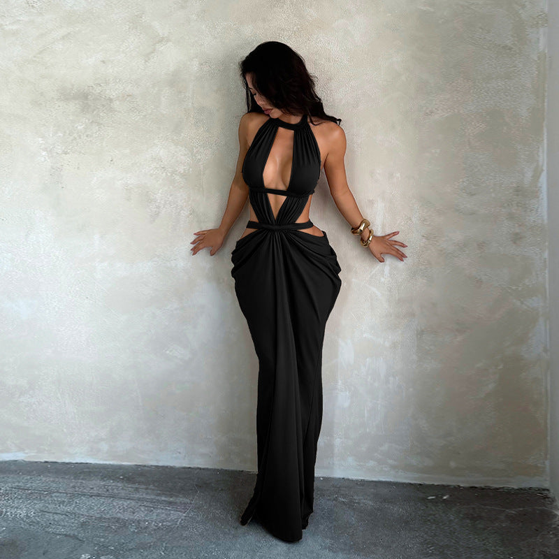 Halter Cutout Ruched Mermaid Maxi Dress