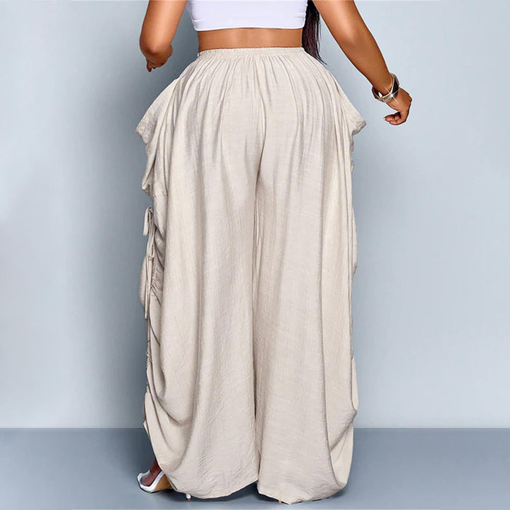 Retro drawstring high-waisted wide-leg pants