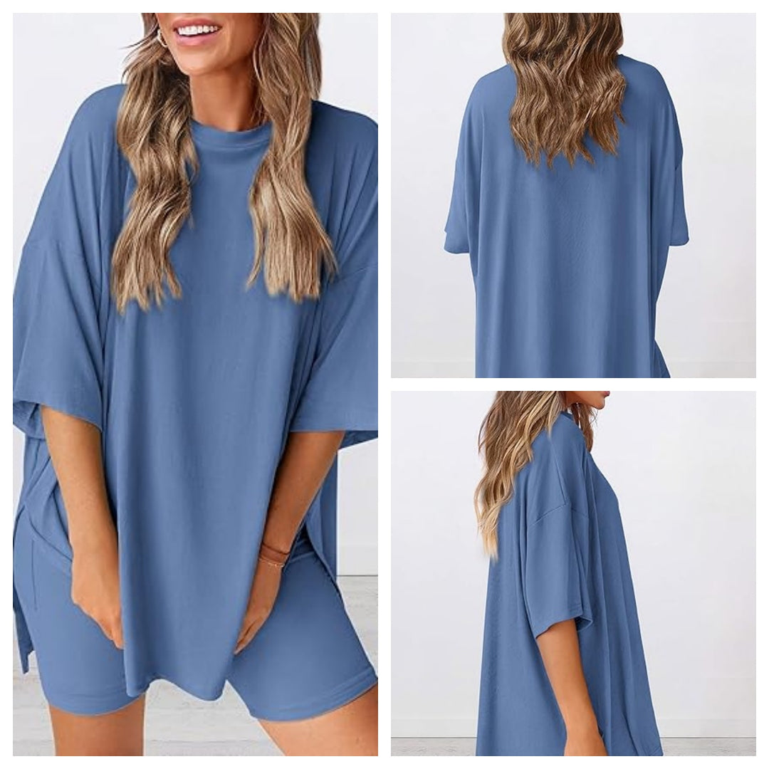 Oversized Tunic &amp; Biker Shorts Loungewear Set