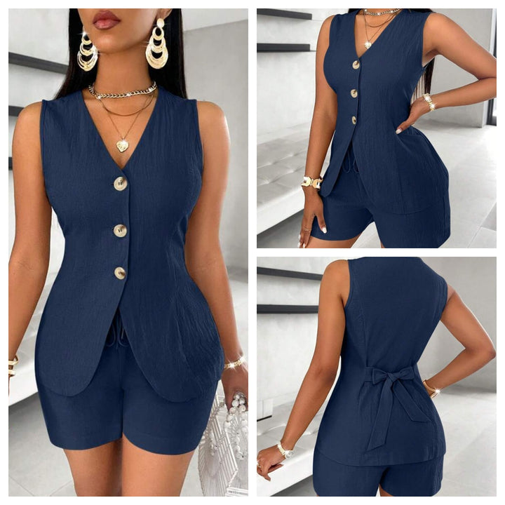 Cotton Textured Vest &amp;amp; Shorts Two-Piece Set