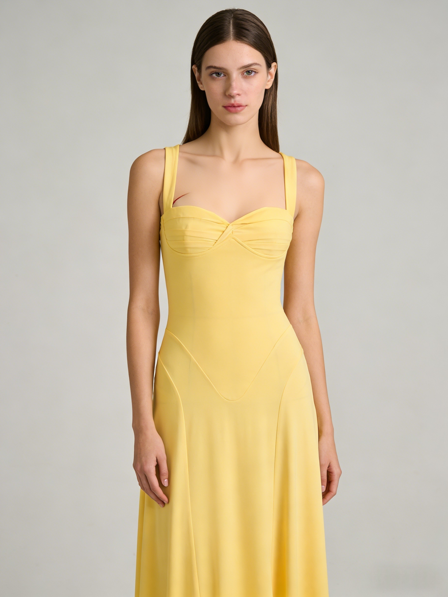 Square Neck Crisscross Open Back A-Line Maxi Dress | Twist Waist Lemon Yellow Evening Gown