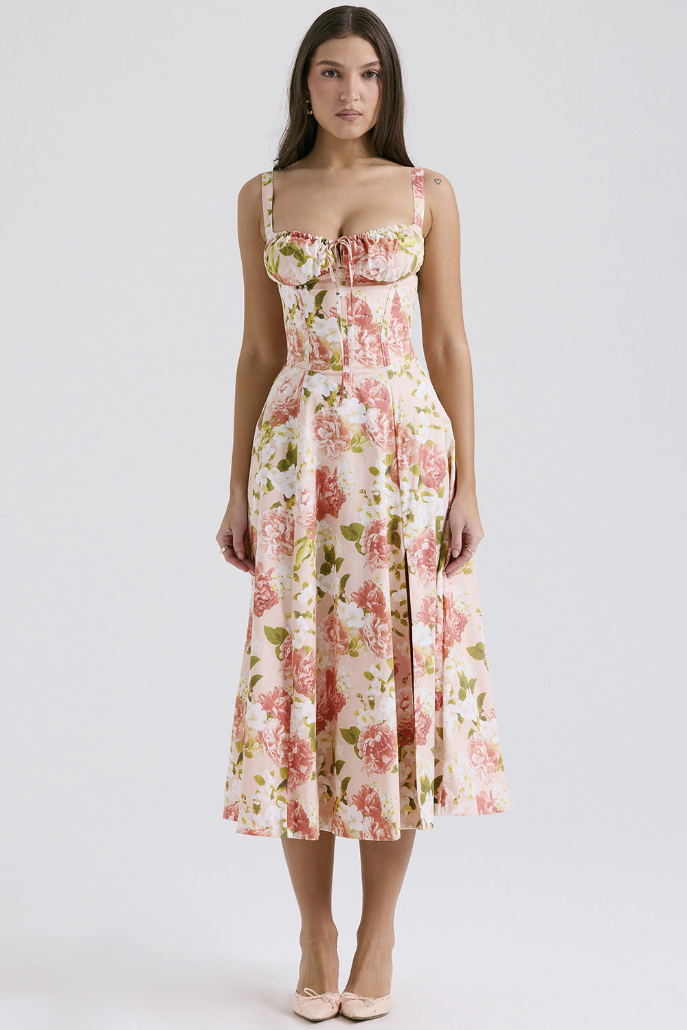 Floral Corset Midi Dress.Romantic shape. Effortless summer elegance.