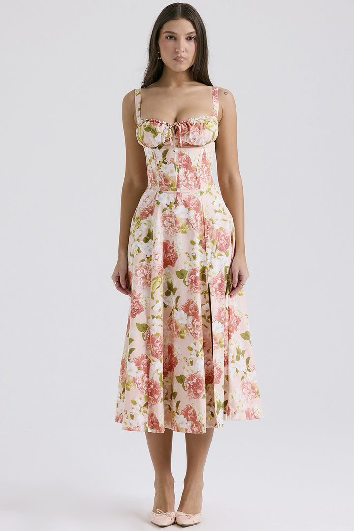 Floral Corset Midi Dress.Romantic shape. Effortless summer elegance.