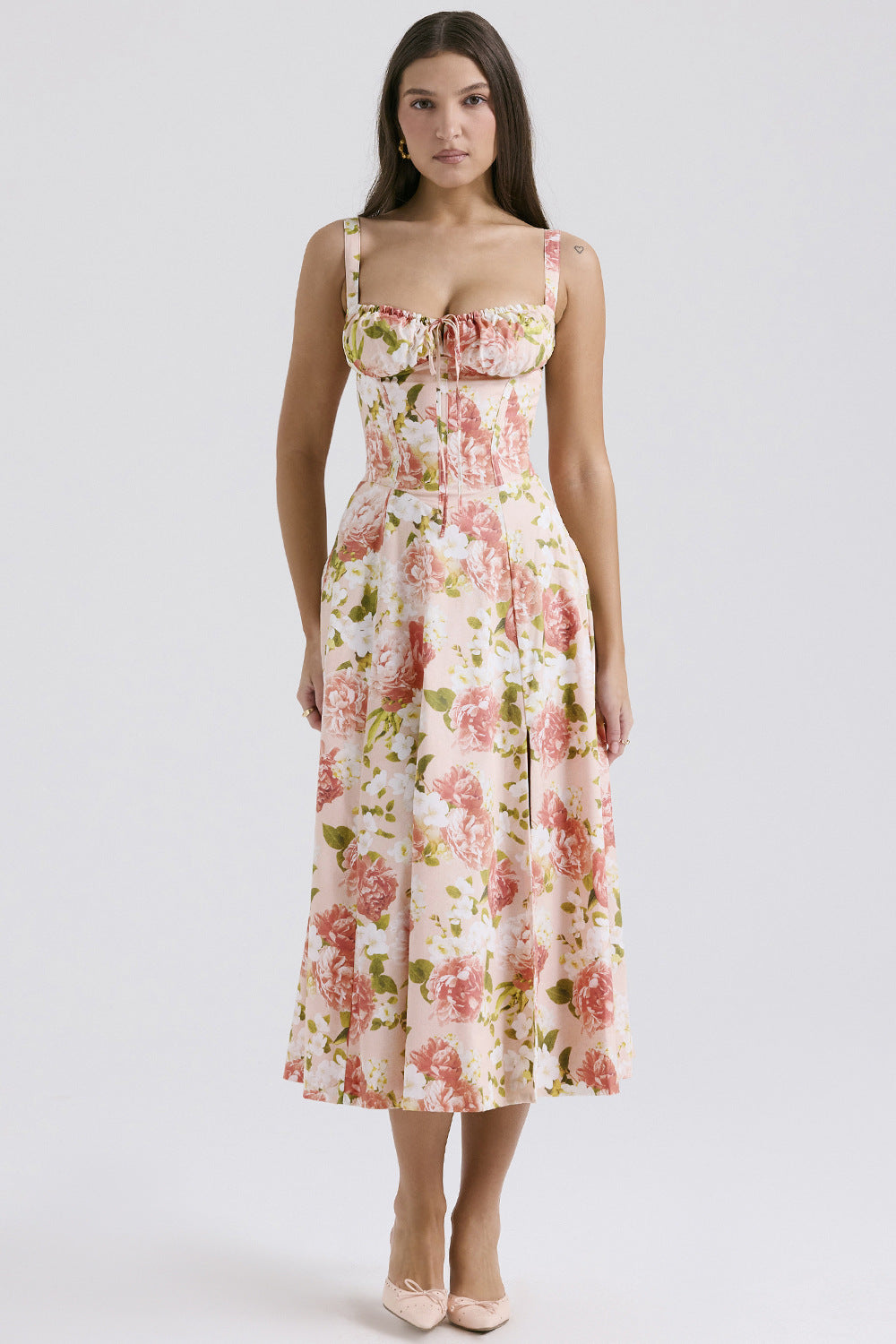 Floral Corset Midi Dress.Romantic shape. Effortless summer elegance.