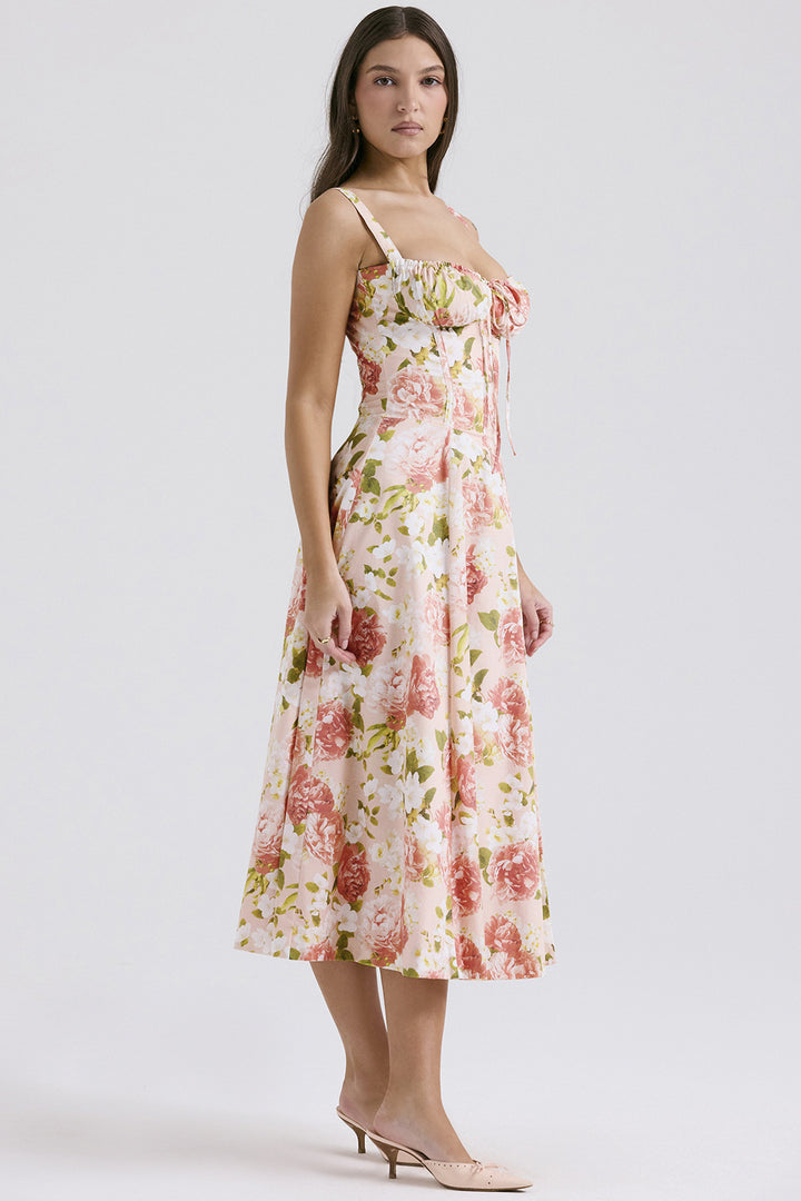 Floral Corset Midi Dress.Romantic shape. Effortless summer elegance.