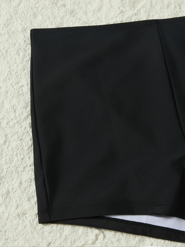 Black Floral Print Tankini with Swim Shorts