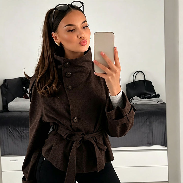 Cropped trench coat with a belted waist
