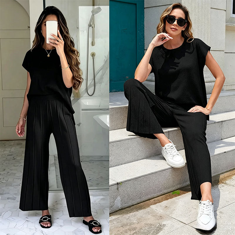 Sleeveless top and wide-leg trousers two-piece set