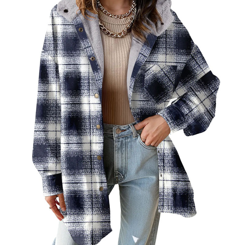 Fleece-lined plaid warm jacket