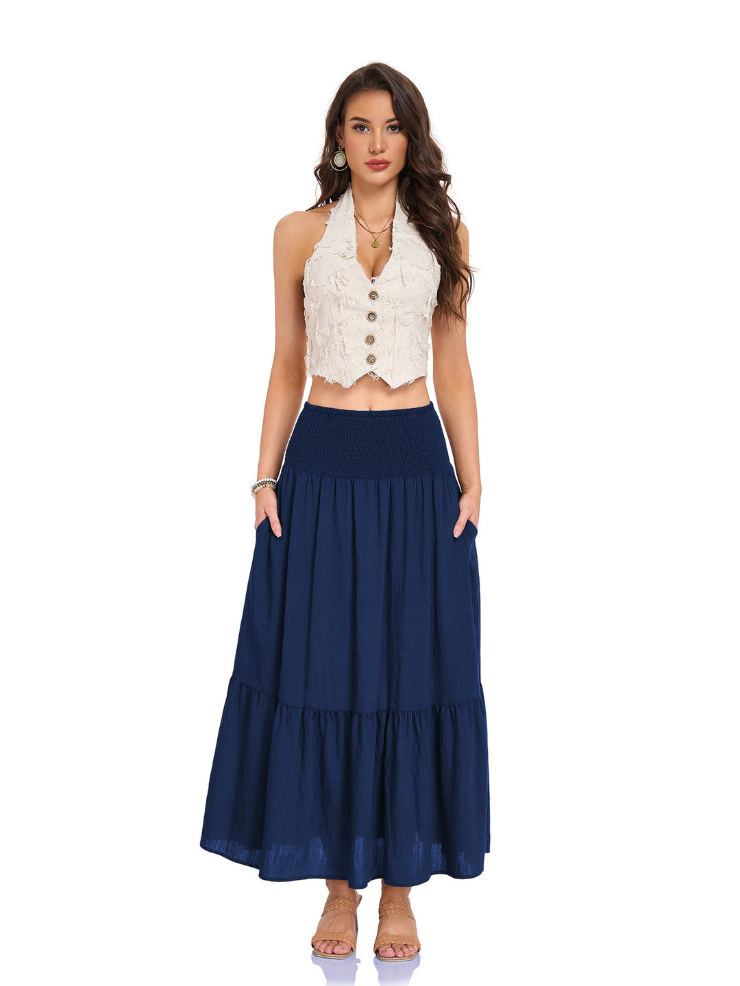 Smocked Waist Tiered Maxi Skirt Effortless movement. Everyday boho ease.