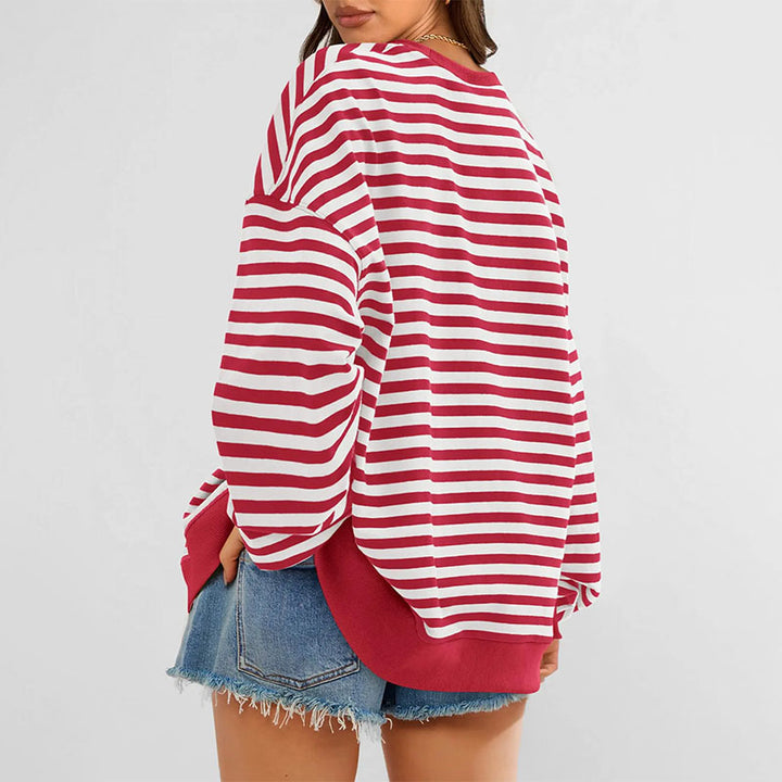 Striped crew-neck long-sleeve sweatshirt