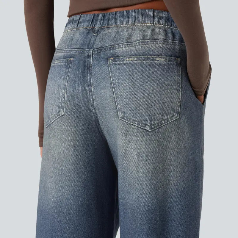 Mid Rise Denim Print Casual Jeans with Pockets | 90s Relaxed Fit Gradient Denim Pants