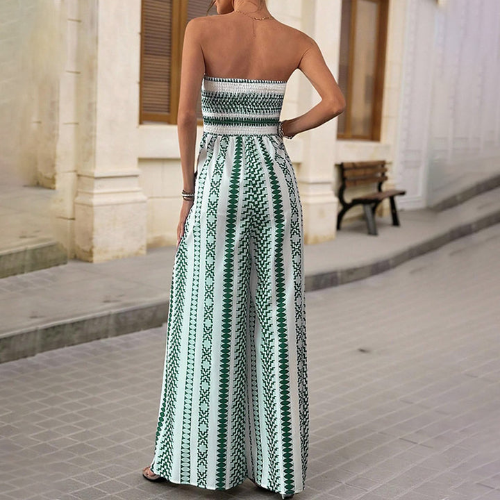 Waist-tie printed jumpsuit with side slits