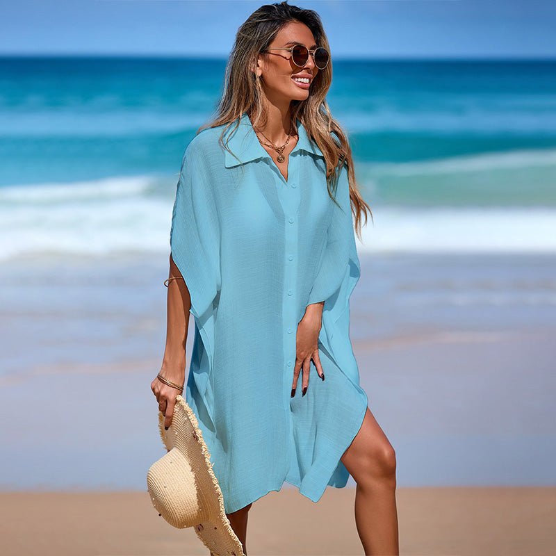 Loose-fitting polo neck cover-up beach dress