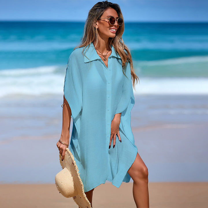 Loose-fitting polo neck cover-up beach dress