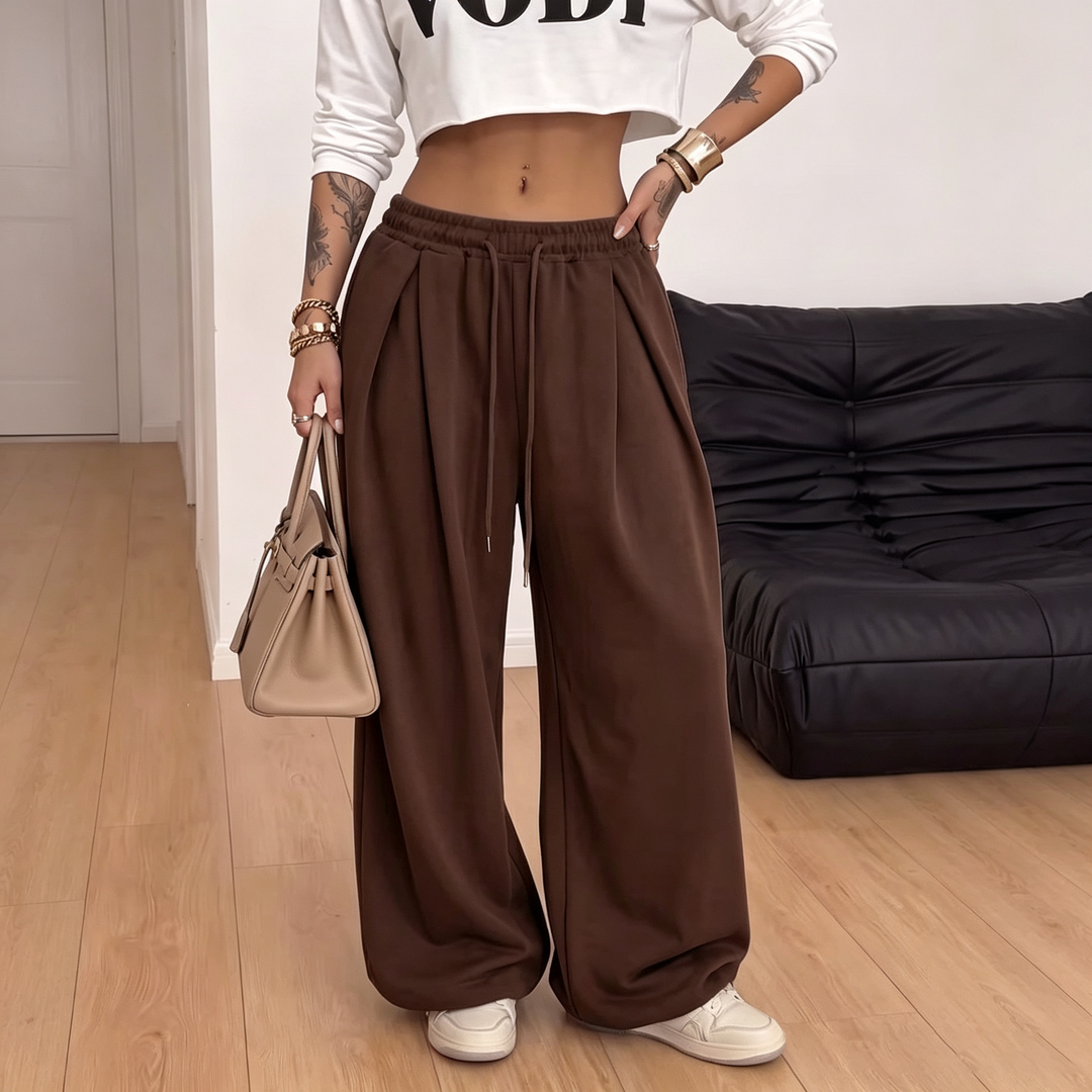 Women Elastic Waist Baggy Wide Leg Pants