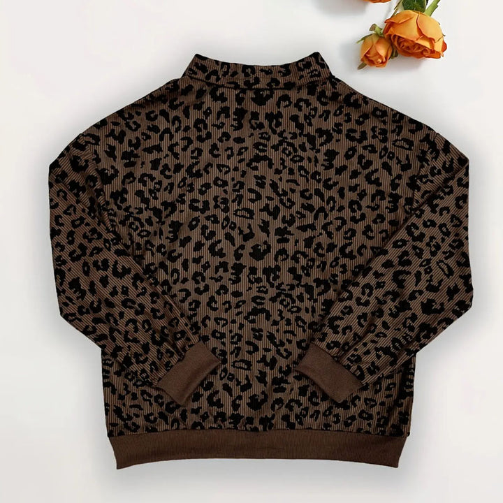 Leopard print stand-up collar pullover sweatshirt