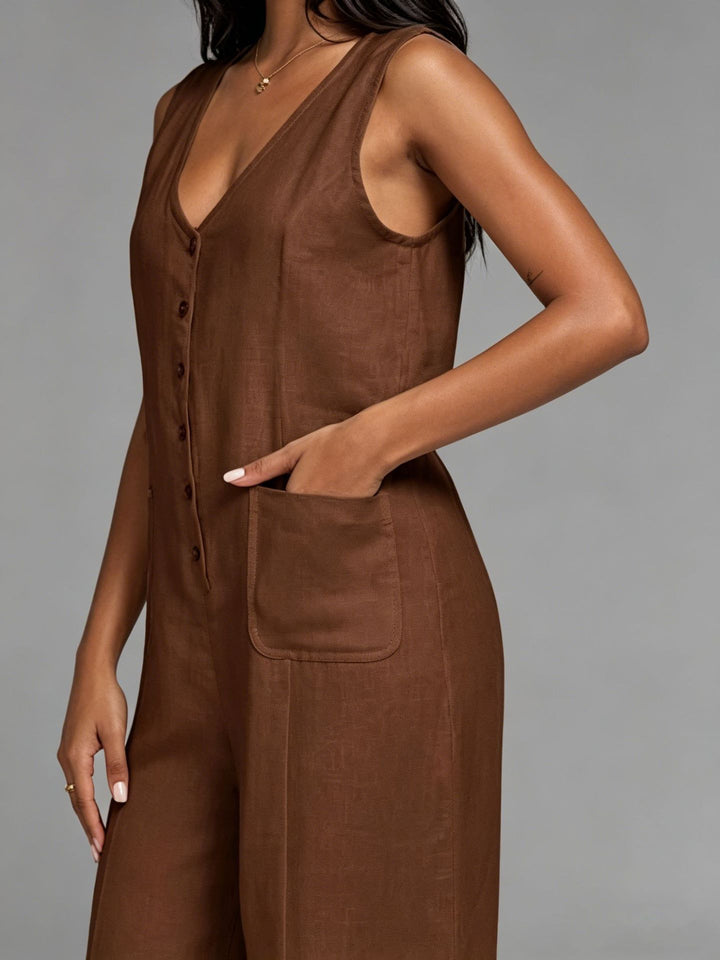 Sleeveless Linen Blend Jumpsuit | Effortless Parisian Chic One-Piece Essential