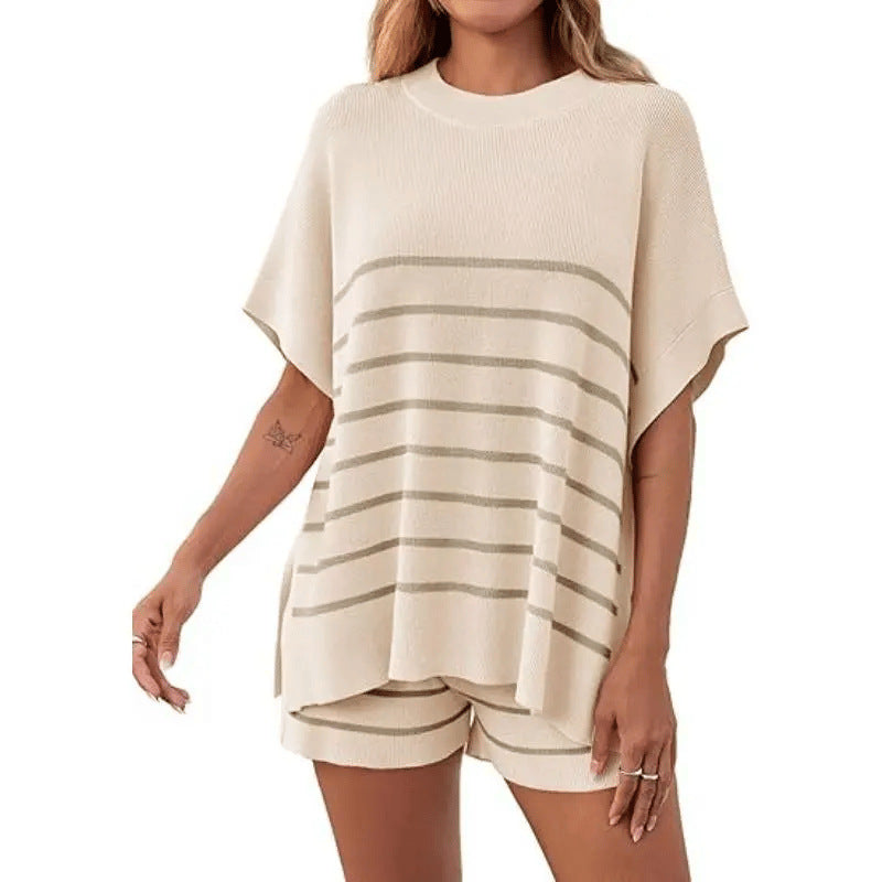 Striped Knit Loungewear Set, Oversized Top &amp; Matching Shorts Co-Ord