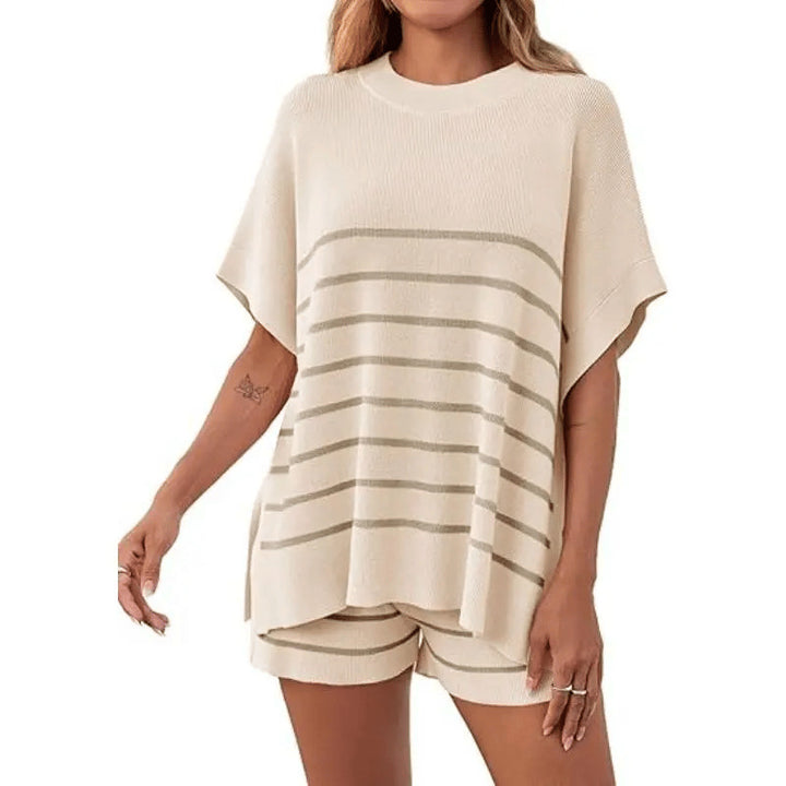 Striped Knit Loungewear Set, Oversized Top &amp; Matching Shorts Co-Ord