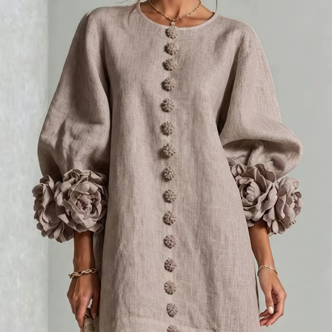 Floral-cuff puff-sleeve mini dress
