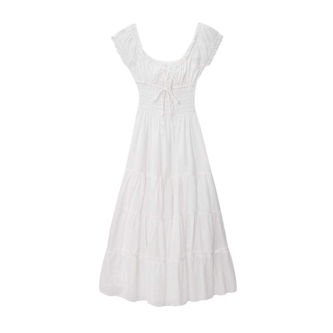Ruffled Square Neck Tiered Midi Dress.Soft romance. Effortless flow.