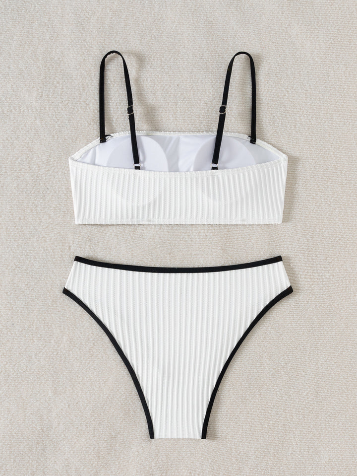 Ribbed Contrast Bandini Set | Black &amp;amp; Cream Ribbed High Waist Two-Piece Swimsuit