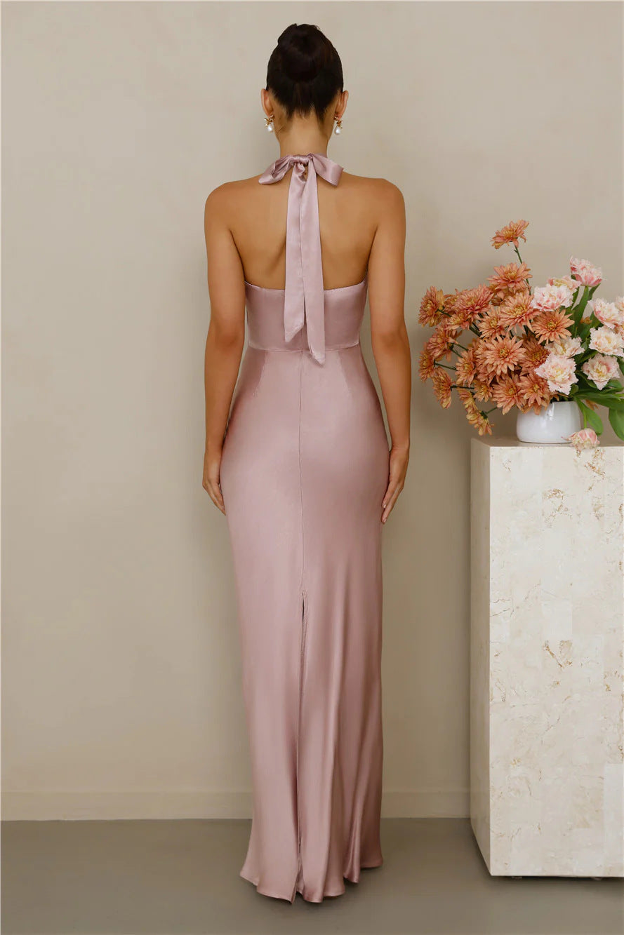 Halter Neck Satin Maxi Dress | Elegant Mermaid Evening Gown